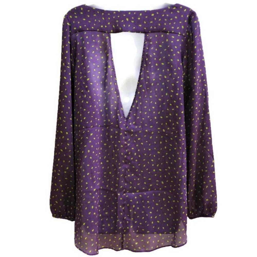 BCBGeneration Blouse V Back Cutout Purple Yellow - Picture 4 of 6